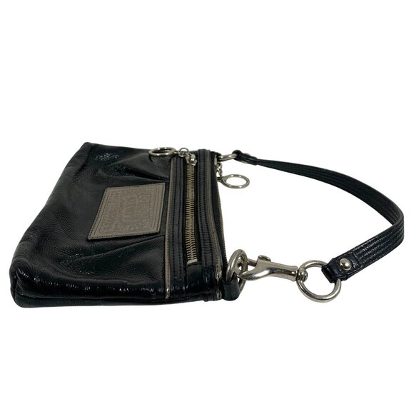 COACH Poppy Black Patent Leather Pleated Clutch Hand Bag Purse Cheetah Liner - Picture 6 of 13